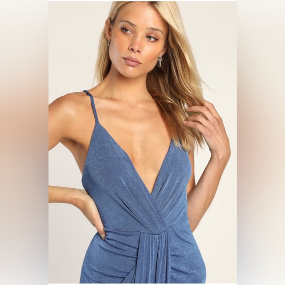 Lulus Dreamy Date Blue Surplice Midi Dress, NWT, XL - Picture 2 of 8